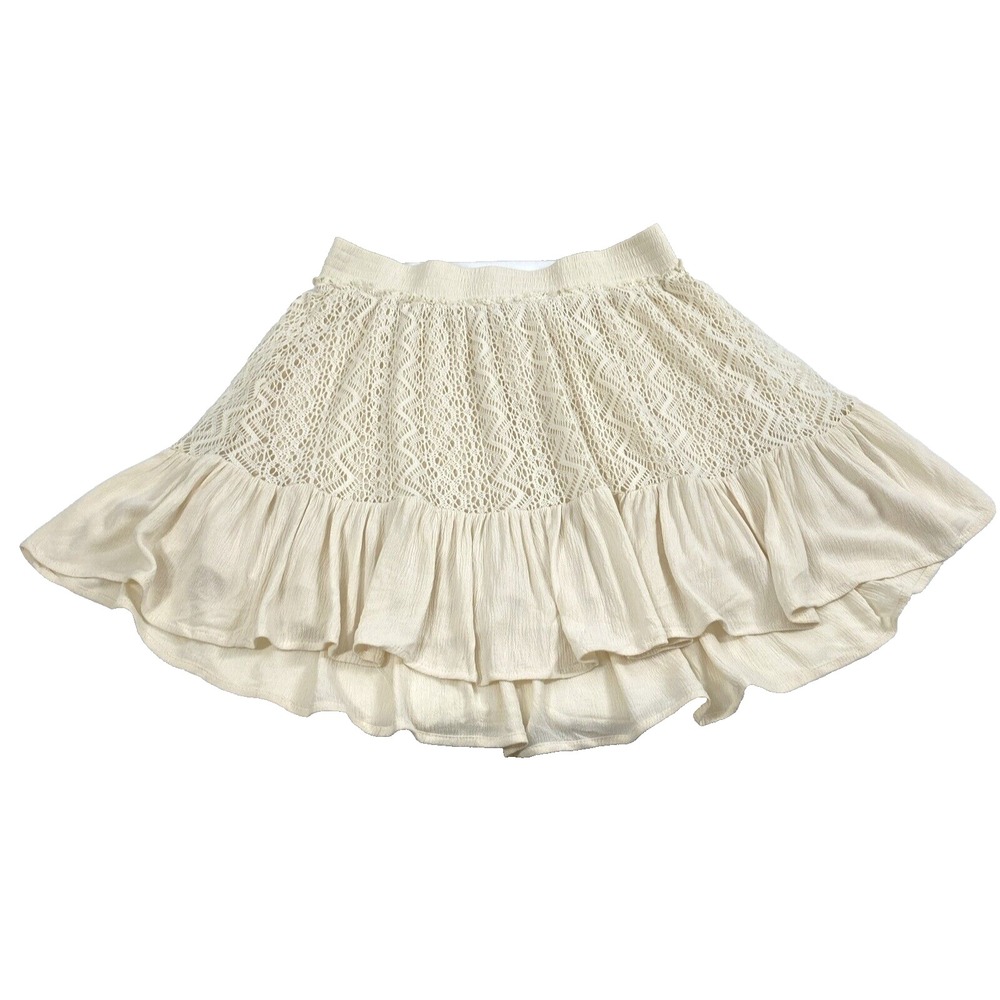 Umgee Skirt Womens Medium Beige Boho Tiered Short Prairie Fairy Lace Festival
